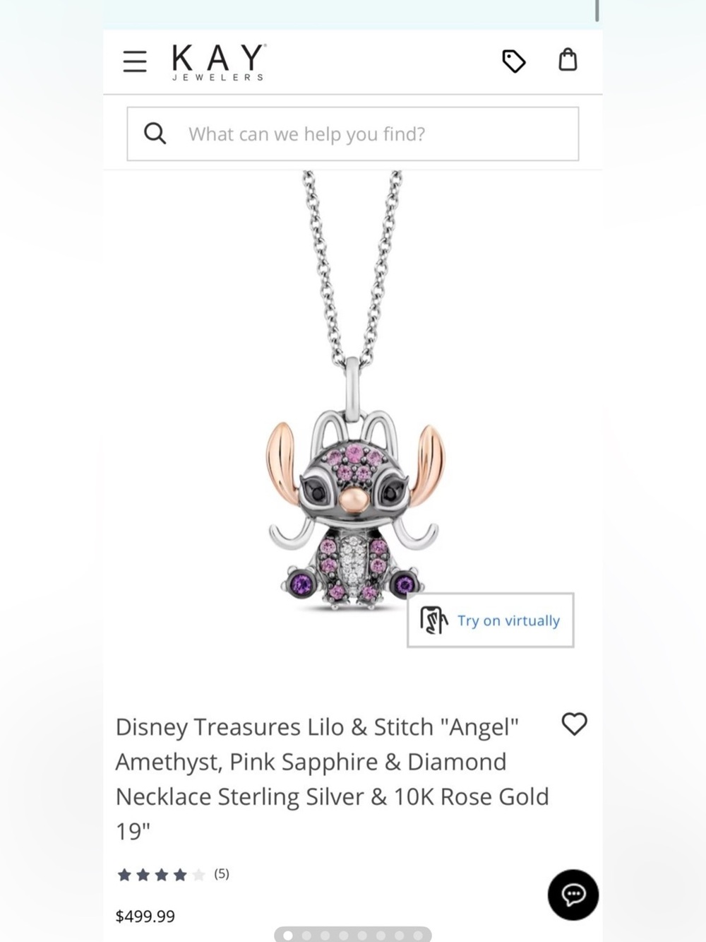 Kay Jewelers Disney Treasures 'Angel' Pendant in Pink, Purple and Rose Gold-Tone